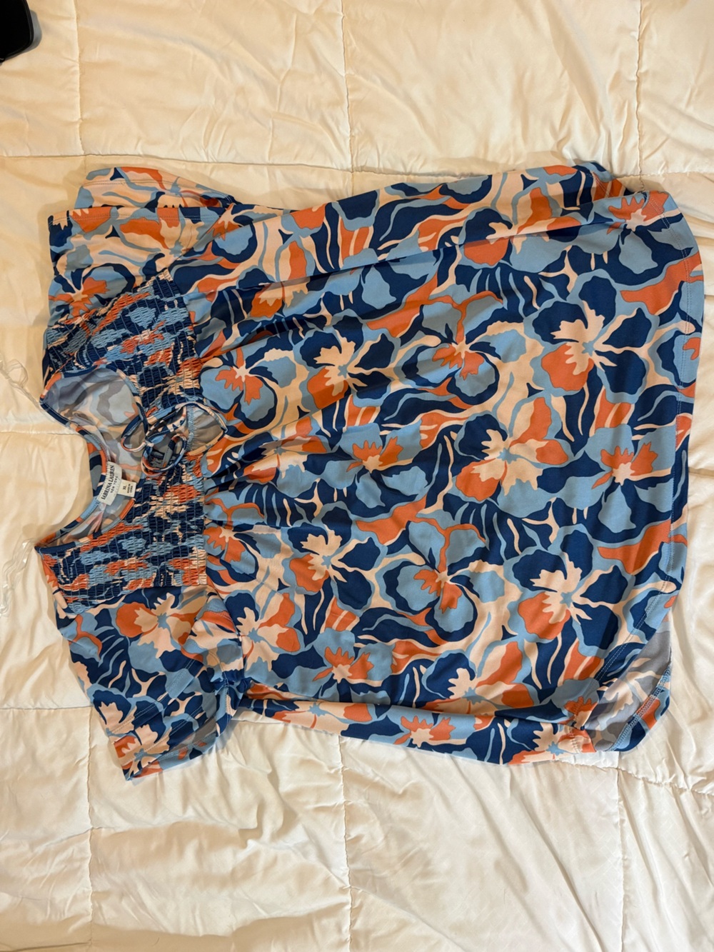 Sabrina Lauren New York Blue & Orange Floral Smocked Top